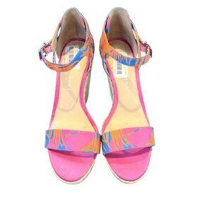 NWT Gianni Bini Pink/Orange Tropical Print Espadrille Wedges